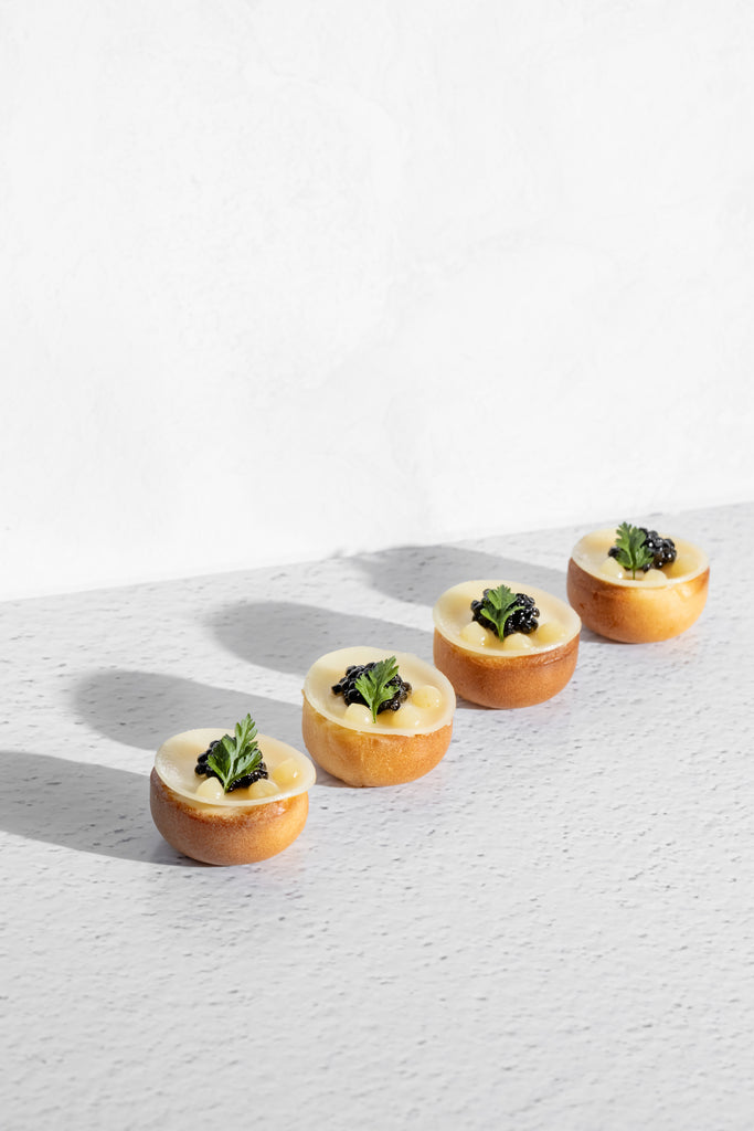 Caviar from Sologne, Lemon Blinis, Basil & Crème Fraiche (One Dozen)