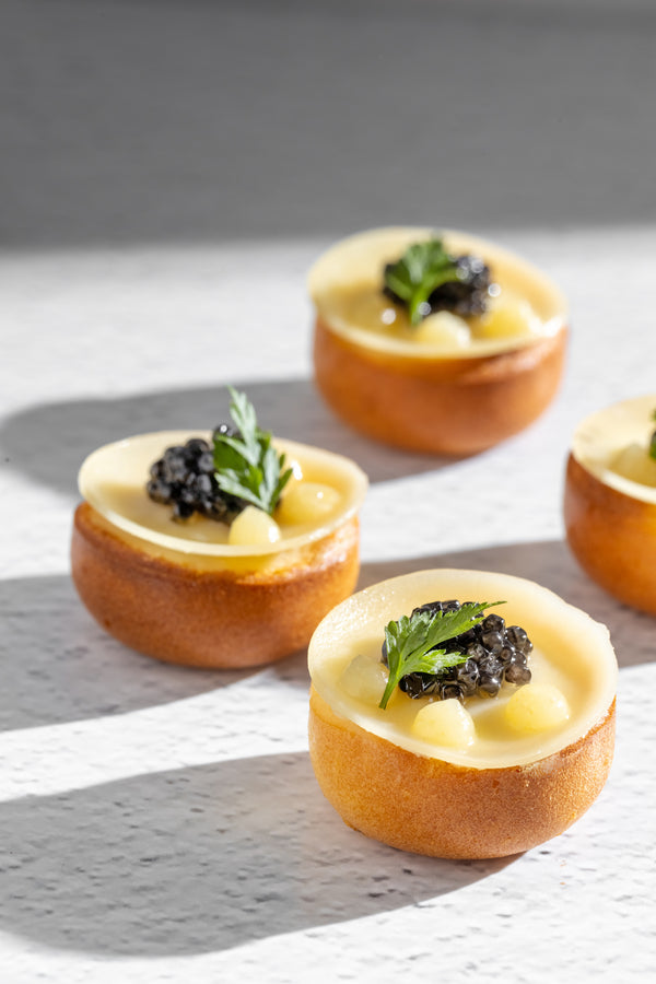 Caviar from Sologne, Lemon Blinis, Basil & Crème Fraiche (One Dozen)